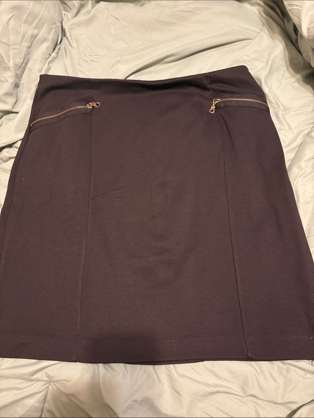 Avenue Dark Brown Pencil Skirt with Gold Zippers